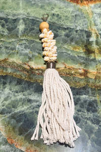 Large Cotton Tassel and Cowrie Shell Cluster Keyring