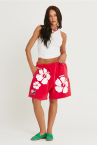 The Happy Hibiscus Trackie Short - Red