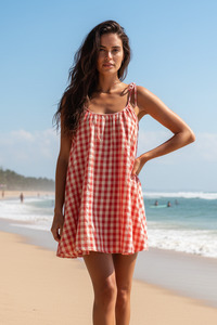 Mischa Tie Gingham Mini Dress -Tomato Gingham