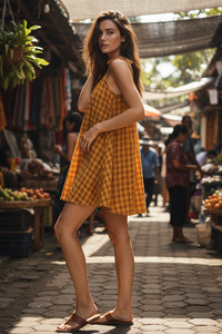 Mischa Tie Gingham Mini Dress - Mustard Cinnamon Gingham
