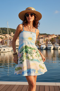 Dresses: Siesta Strappy Mini Dress - Cabana Bay