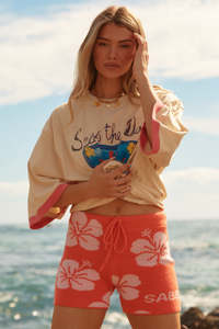 The Hibiscus Knit Bike Shorts -Orange