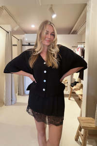 Safari Paperbag Lace Mini Skirt - Black