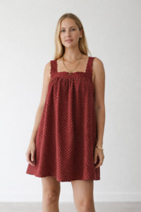 Juno Lace Neck Mini Dress - Choc Polka Dot