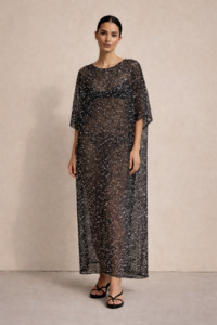 Maxi Dresses: Gilded Hour Maxi Sequin Kaftan - Black