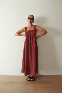 Maxi Dresses: Juno Lace Neck Maxi Slip Dress - Choc Polka Dot