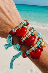 Aqua Bandana Bracelet Large Red heart