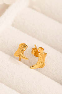 Earrings: Cowgirl Boot Studs - Gold