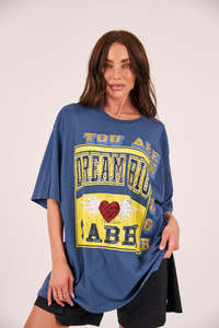 Sabbi: The Very Oversized Beaded Dream Big Tee - Blue