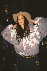 Jackets: Sabbi Ranch Bomber Puffer Jacket - Cowprint