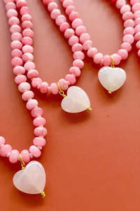 Oversized Heart Jade Pink Gem Necklace