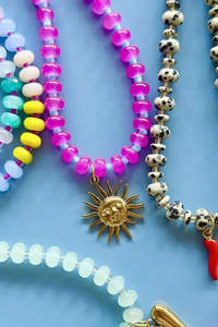Necklaces: Sunny Gem Necklace - Hot Pink