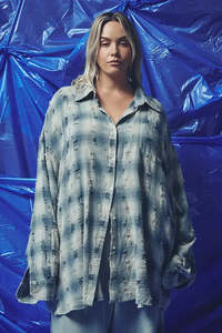 Blouses Shirts: Be a Kind Human Oversized Shirt - Blue