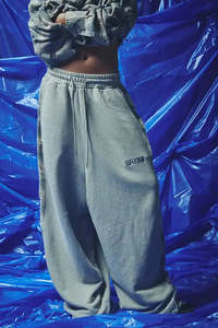 Pants: Check Mate Wide Leg Trackies - Blue