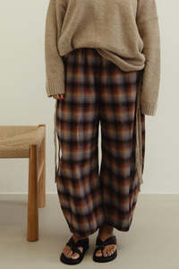 Pants: Vali Check Barrel Pant - Brown and Blue Check