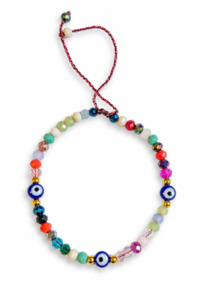 Bracelets: Three Evil Eye Crystal Bracelet - Multi Bead