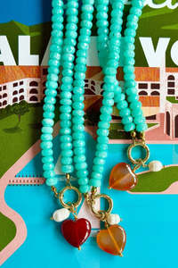 Best Sellers: Santorini Necklace - Blue with Red Heart