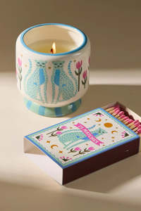 Candles: Paddywax A Dopo Blue Cheetah Ceramic Candle -Linen & Orris