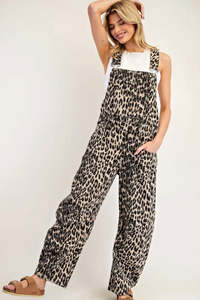 Best Sellers: Leopard Print Barrel Leg Overalls