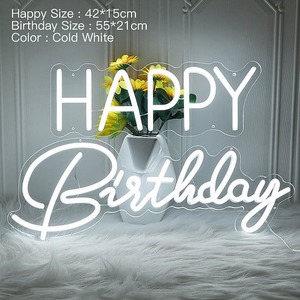 Large Happy Birthday (White) Neon Sign NZ Neon Hub