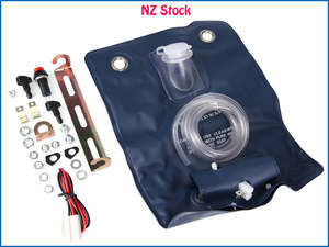 Exterior: Universal 12V Classic Car Windscreen Washer Pump Bottle Bag Kit Jet Button Hose