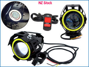 2pcs LED Angel Eye Motorcycle Headlight DRL Spotlight Fog Light & ON/OFF Switch