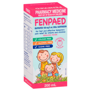 Pharmacy Only Medicines: Fenpaed Ibuprofen Oral Liquid - Strawberry Flavour