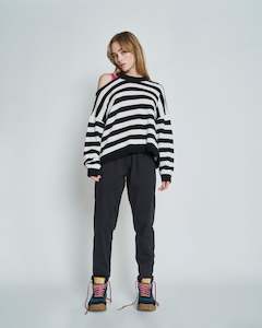 Drop Shoulder Sweater | Black + White Stripe