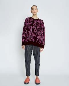 Aw23: Face Crew Sweater | Black Pink reversible