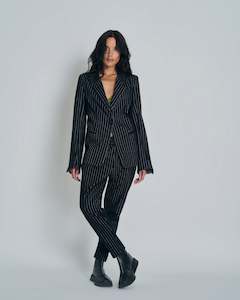 Zoe Blazer | Black with silver pinstripe