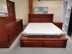Bed Frames: Maria Solid Wooden Bed with Shelf and Underneath Drawers in Queen/ King/ Super King from