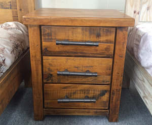 Bedside Tables: Woodlock Solid Pine Wood Bedside Rough Sawn and Rustic