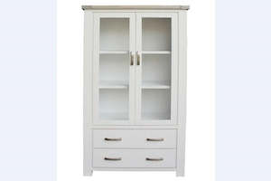 Living: Ashlee Display Cabinet White Washed Solid Wooden