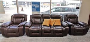 Hudson Air Leather Recliner Sofa with Drop Down Cup Holder from