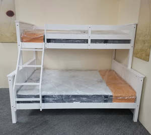 Bedroom: Lily Single and Double Bunk Bed White Wooden with Mattresses