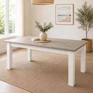 Dining: Ashland Solid Pine Dining Table – White Wash Coastal Style 1.5m & 1.8m