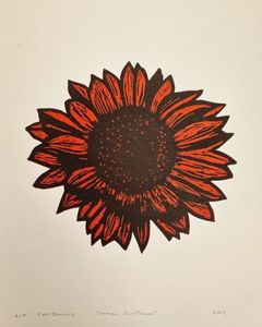 Sunflower – woodblock print