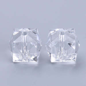 Acrylic - Cube (Faceted) - 14mm x 14mm - 10 pieces - Clear