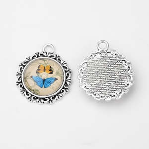 Kits: Bezel Pendant Kit - Round - 30mm - Butterfly Cabochon