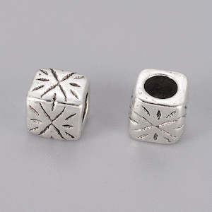 European Style: Metal - Cube (European Style) - 9mm x 9mm - Antique Silver