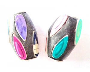 Kashmiri: Kashmiri - Oval - 12mm x 20mm - 10 pieces - Black with Multi Coloured Teardrops