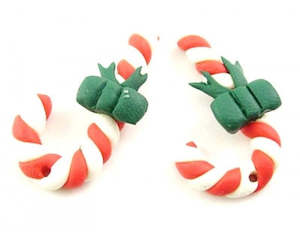 Polymer Clay: Polymer Clay - Candy Cane - 28mm - 10 pieces - Red and White