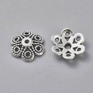 Bead Caps - Flower - 12.5mm - Antique Silver