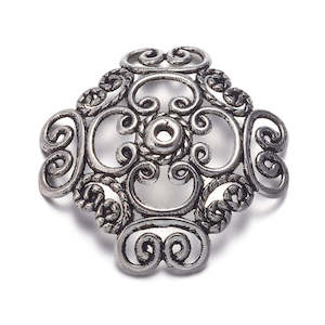 Bead Caps And Cones: Bead Caps - Metal - Antique Silver - 2 pieces