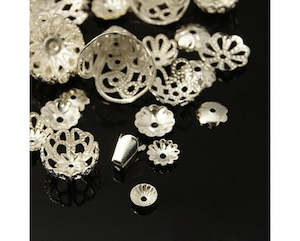 Bead Caps And Cones: Bead Caps - Mixed Shape and Size - Silver - 10g