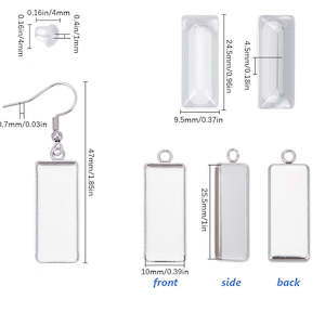 Findings: Bezel Earrings Kit - 1 pair - Stainless Steel