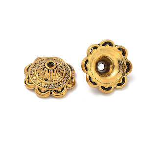 Bead Caps - Flower - 14mm x 5mm - Antique Gold
