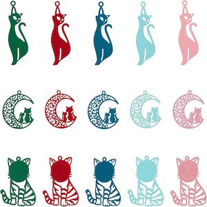 Pendants And Charms: Charms - Stainless Steel - Spray Painted - Cats - 2 pieces