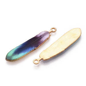 Pendants And Charms: Charms - Feather - 38mm x 9mm - 2 pieces - Purple