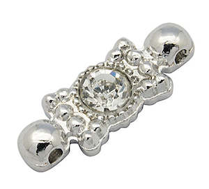 Connectors And Frames: Metal - Connector - Rectangle with Rhinestones - 21mm x 7.5mm - Platinum